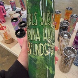 Green Tumbler with Fun Text Glitter Glow in the Dark Handmade